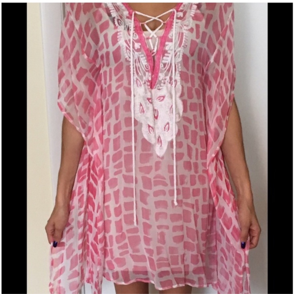 Letarte Silk embroidered tunic coverup dress size XS